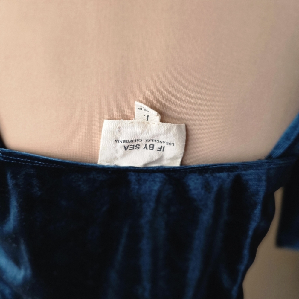 Teal Velvet Cami Corset Tank Top Adjustable Tie Straps If By Sea Women's Large - Picture 11 of 13